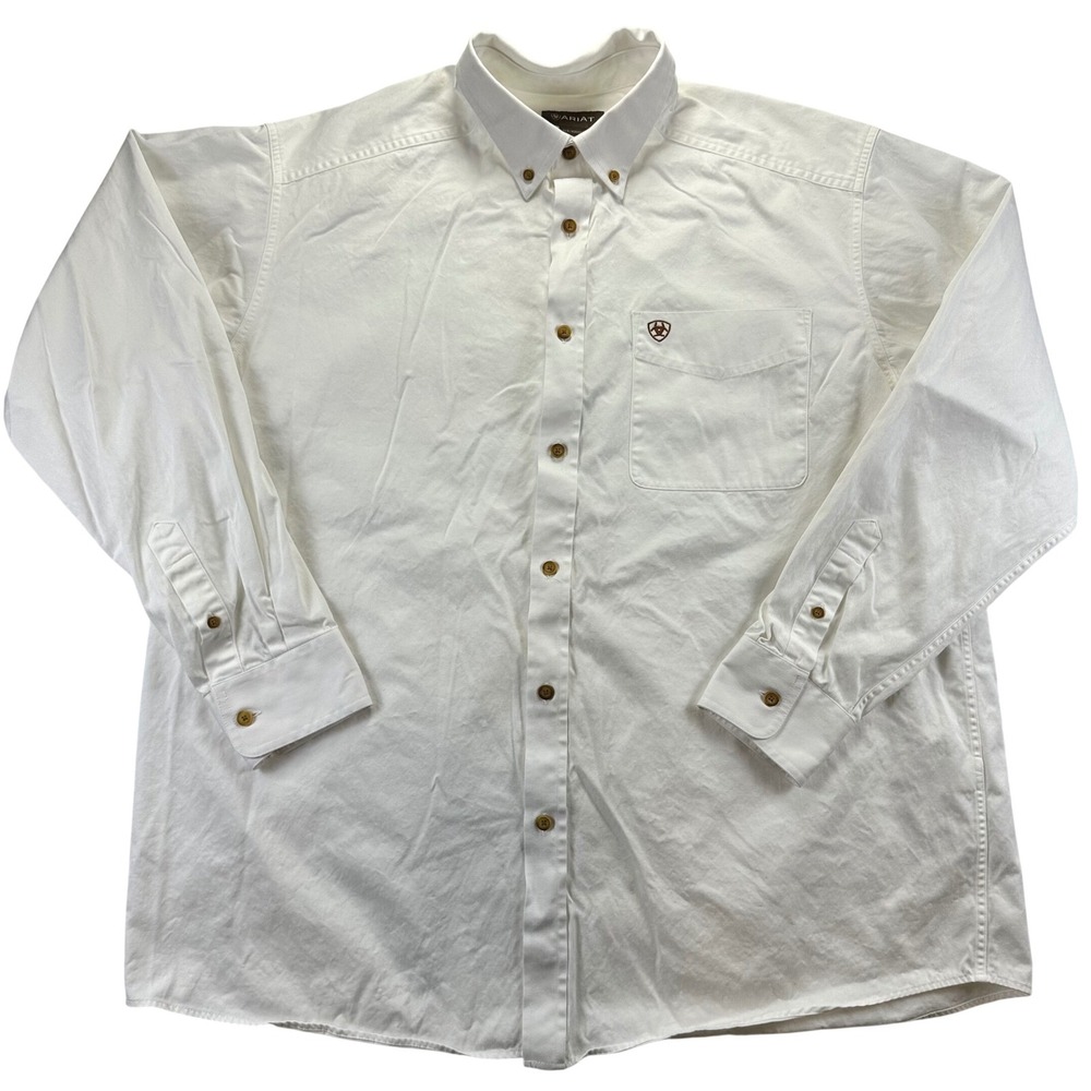 Ariat Mens Solid Twill Classic Long Sleeve Button Down Shirt White XL Work Wear
